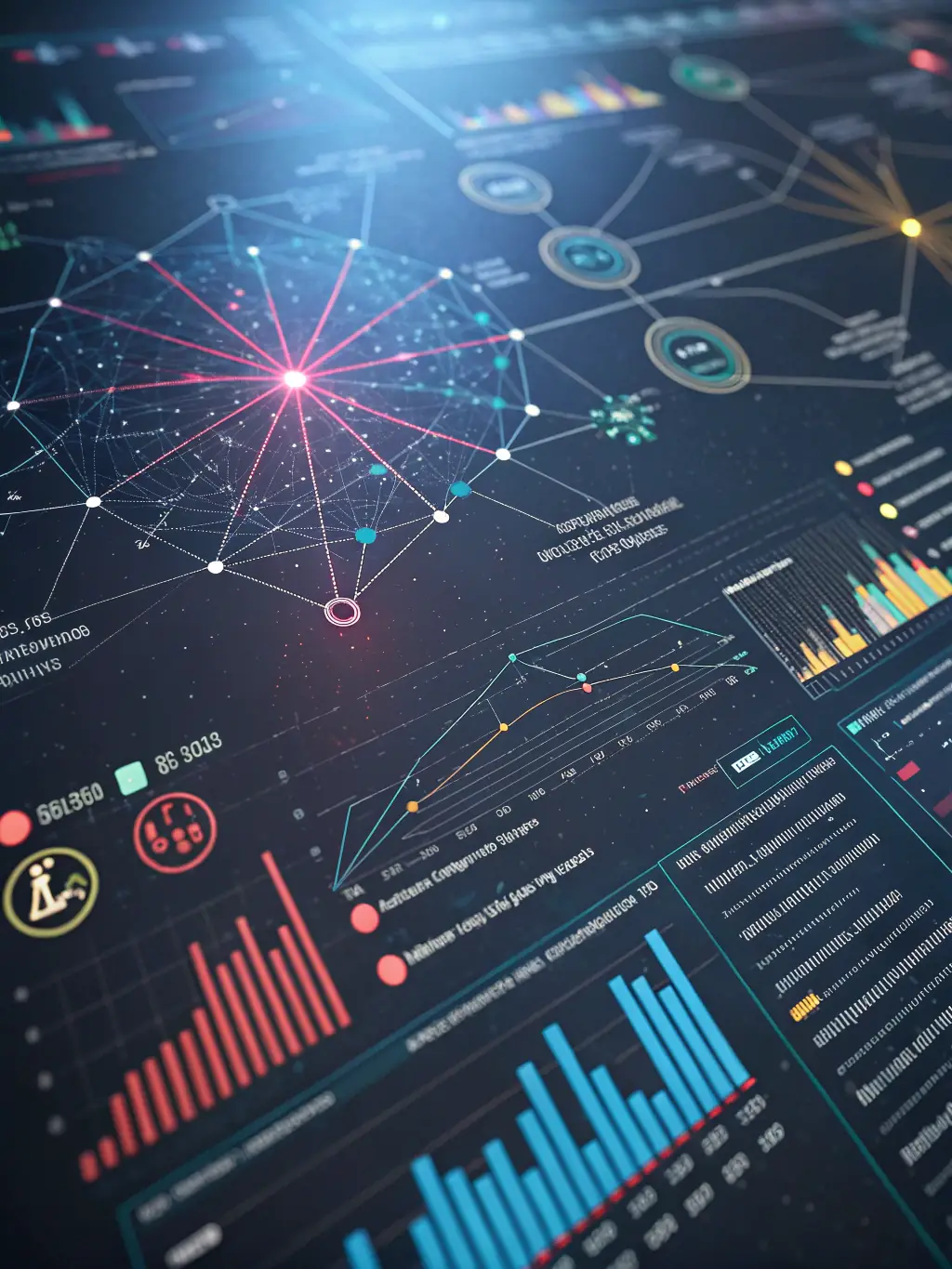A stylized image representing data analysis, with AI neural network connections highlighting the ability to gain valuable insights.